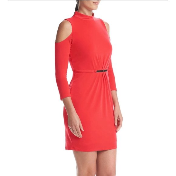 Jessica Simpson Blue Cold Shoulder Sheath Dress Fitted Goldtone Hardware size 14 - Picture 15 of 15